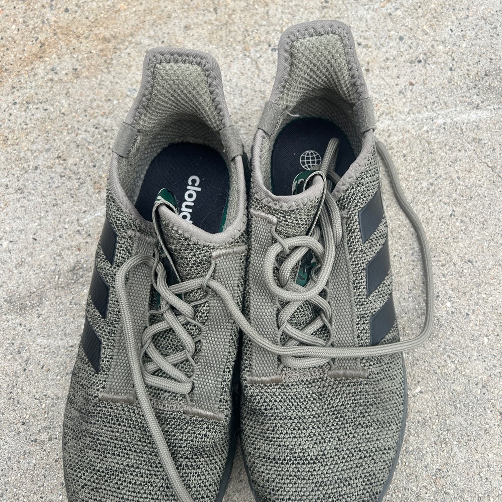 adidas Olive Knit Lace-Up Sneakers with Black Three Stripes - Picture 2 of 5